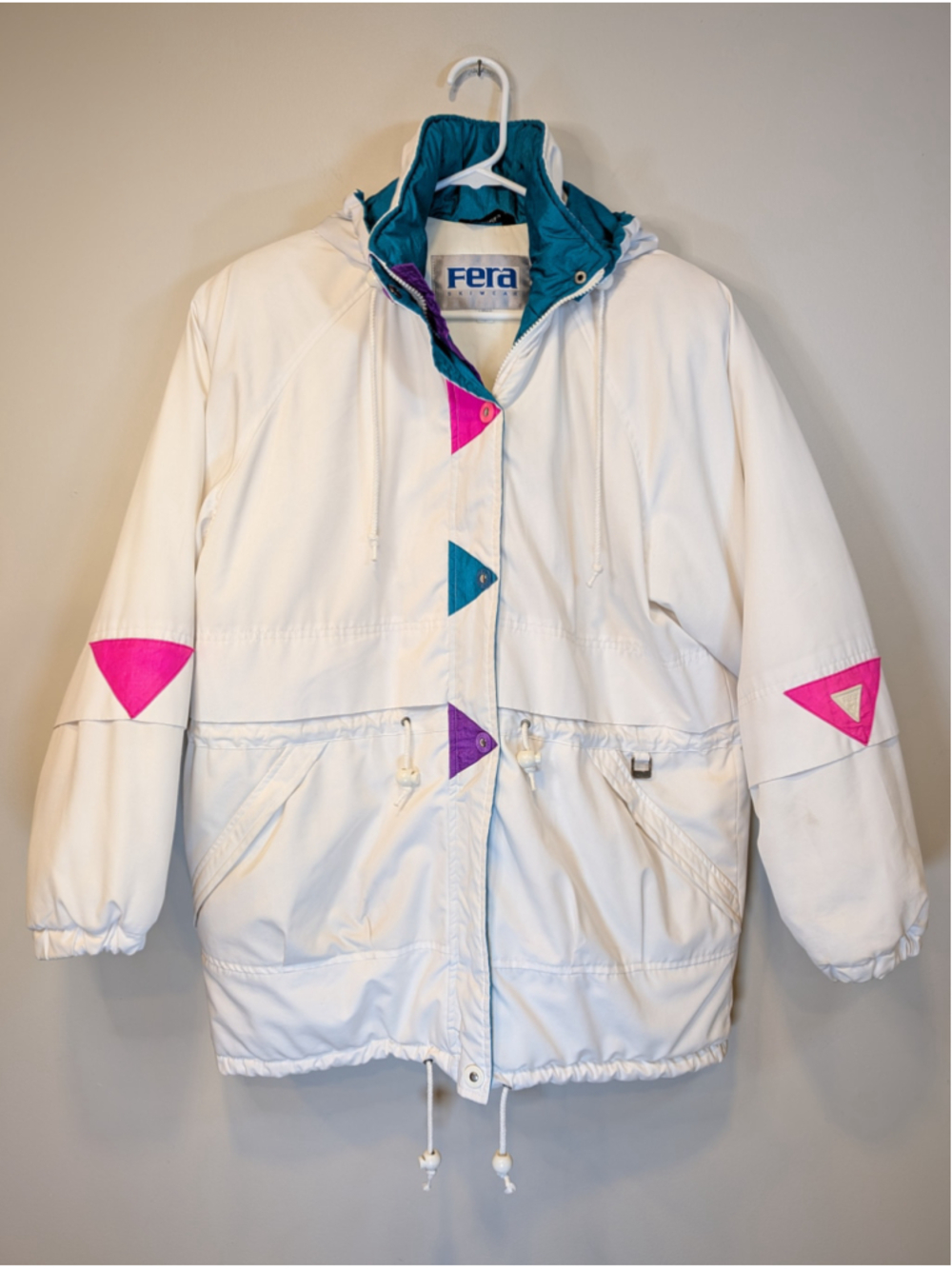 Vintage Fera Ski Jacket Womens Retro Neon Colorblock Puffer Parka Coat Small